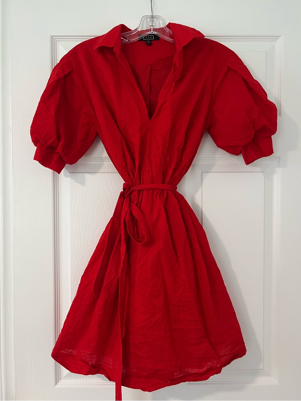 AYR “Solstice” Smocked Puff Sleeve Vibrant Red Mini Dress Size XS